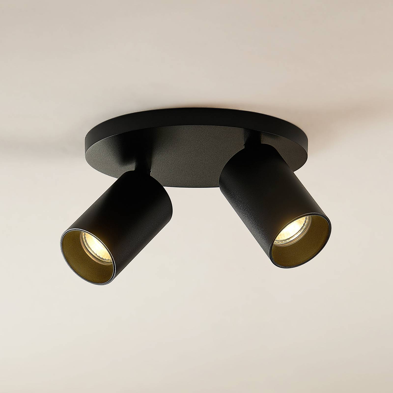 Arcchio spot Brinja, noir, rond, 7 cm, à 2 lampes, GU10, Lampe encastrable, plafonnier