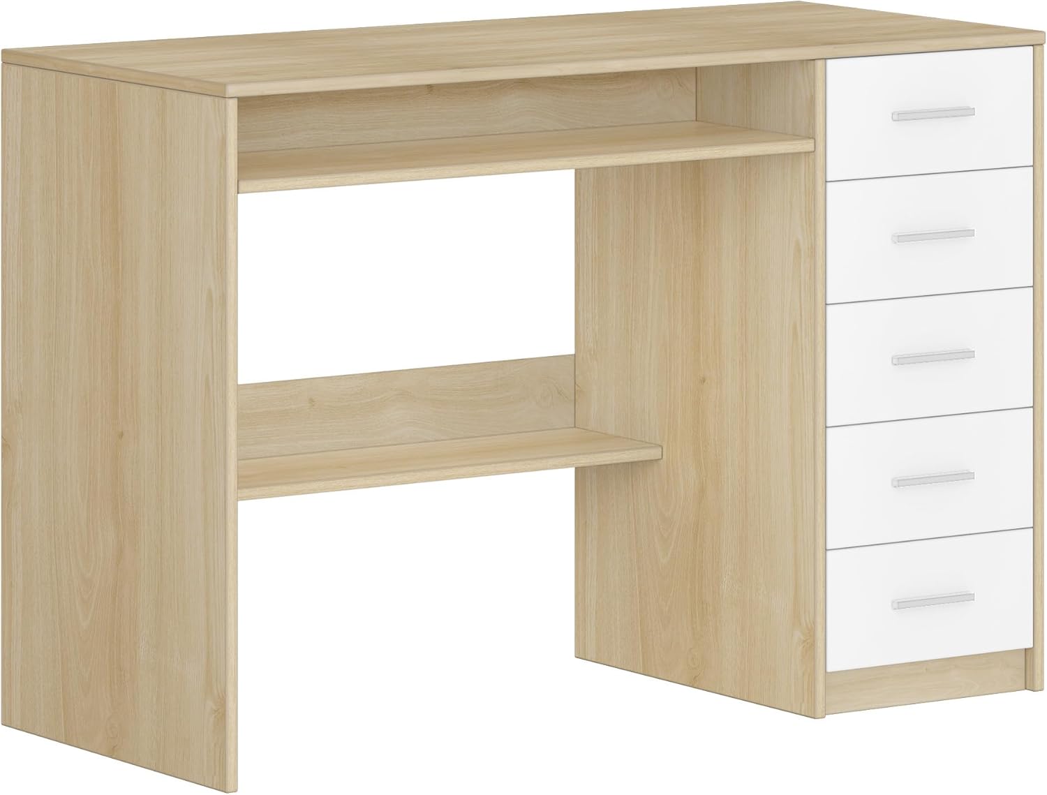 Bureau, Bureau avec 5 Rangement, Table Informatique au Design Minimaliste, Table d'ordinateur de Style Moderne,pour Études, Chêne Sonoma + Blanc - 9