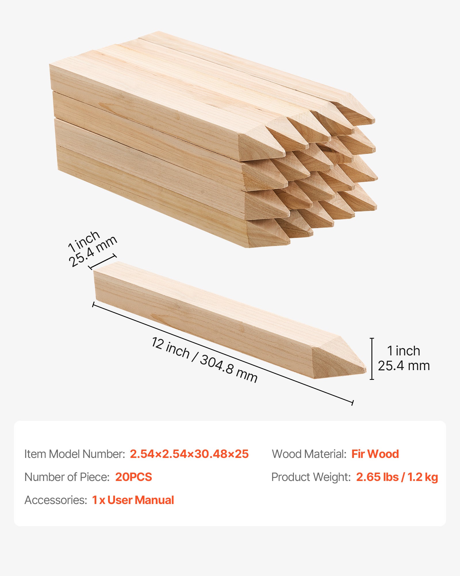 Picchetti recinzione giardino VEVOR, confezione 20, 25,4 x 25,4 x 304,8 mm, delimitazione aree giardino, supporto per la crescita delle piante - 7