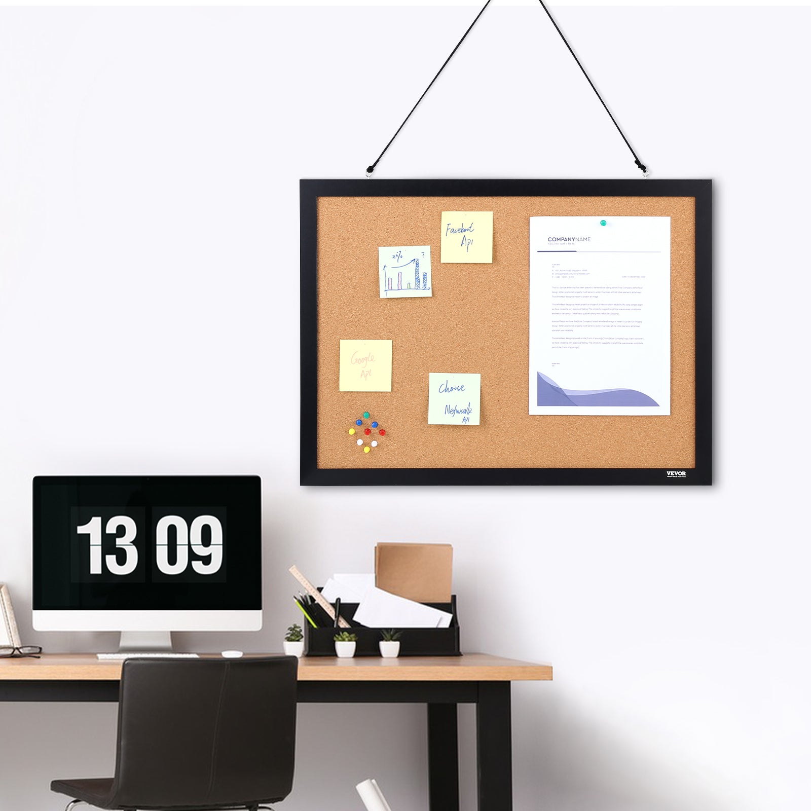 Tableau en Liege VEVOR 46x61 cm Tableau deAffichage Double-Face Panneau d’Affichage en Liege Haute Densite Auto-Reparatrice avec Cadre en MDF 10 Punai - 8