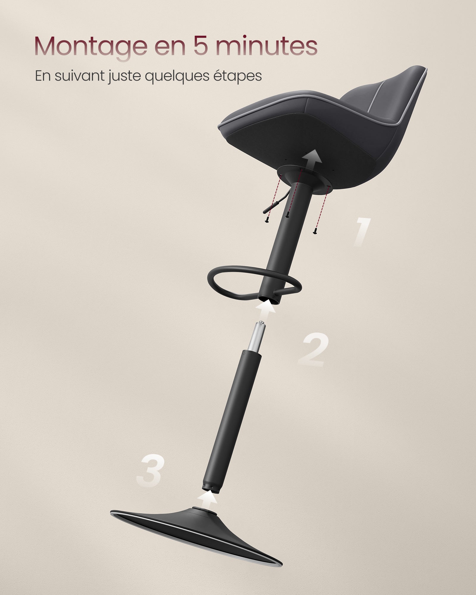 Lot de 2 Tabourets de Bar,Pivotants, Réglables en Hauteur, Dossier Ergonomique,PU, Base Métallique, Modernes, pour Îlot de Cuisine, Bar, Noir d'Encre - 7