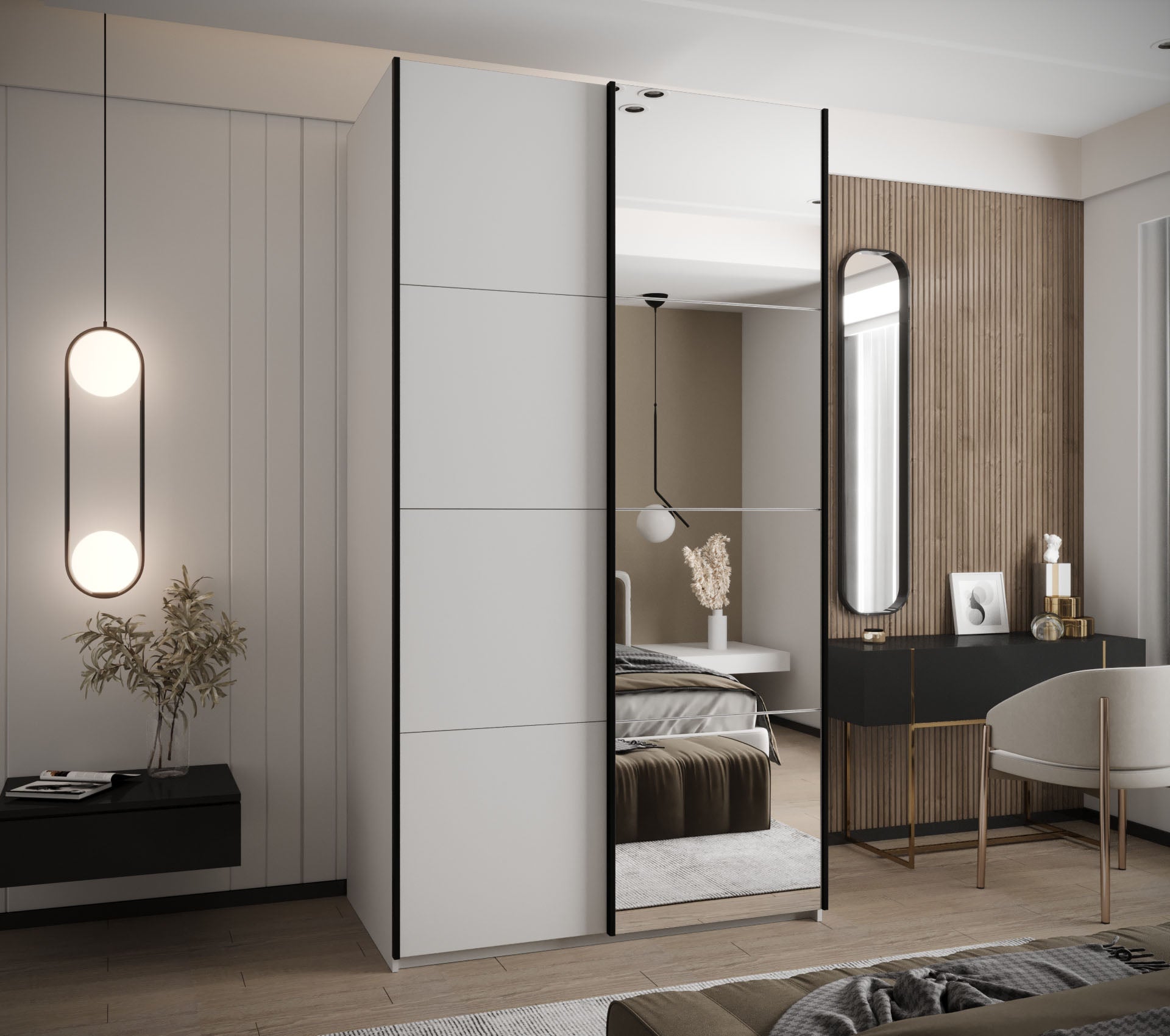Szafa przesuwna wysoka Lux 3 130 x 64 x 245,5 cm biały + biały + u. czarny - Abiks Meble - 2