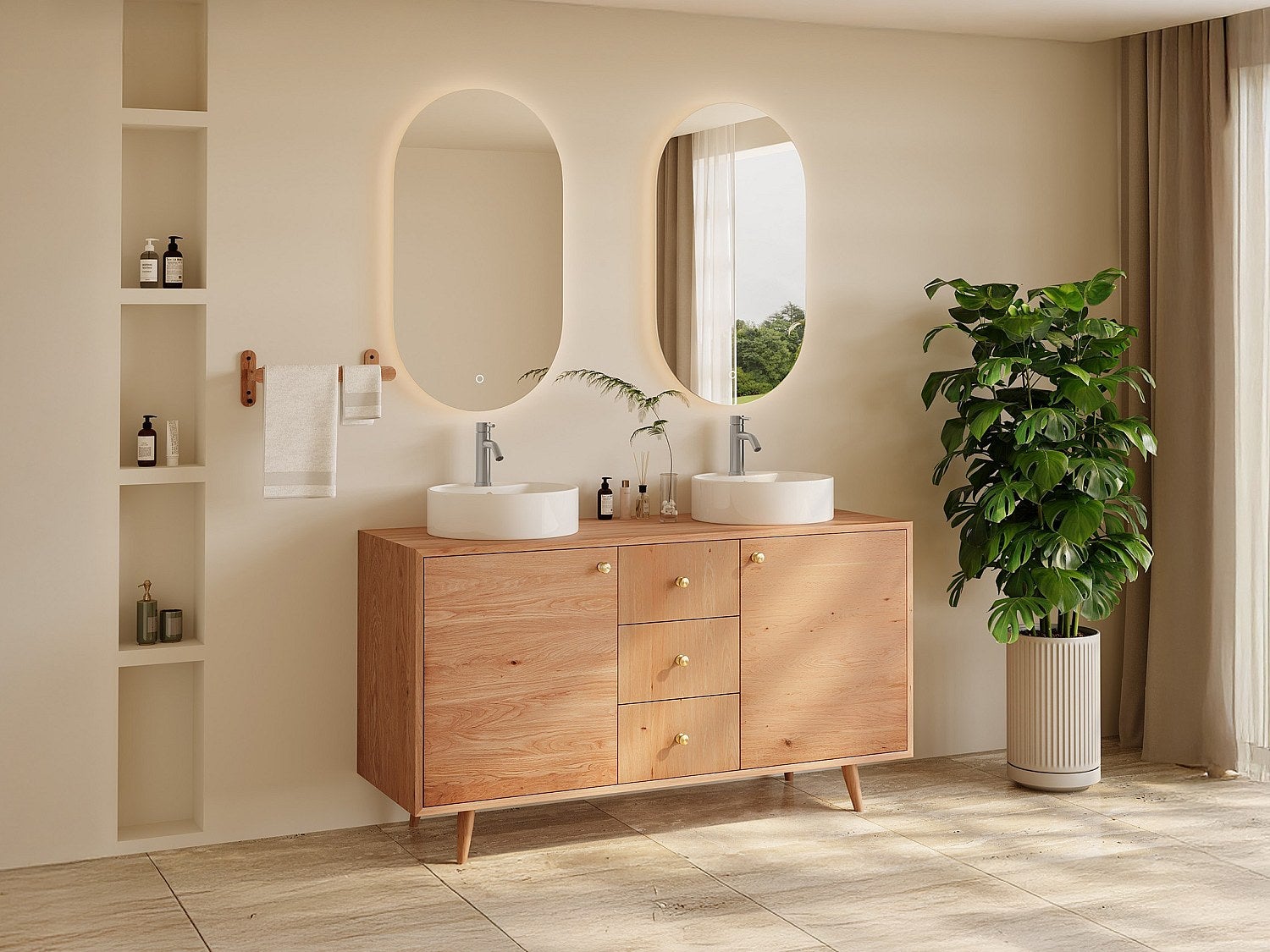 Szafka pod umywakę z litego dębu - Jasny naturalny - 145 cm - ZARENO