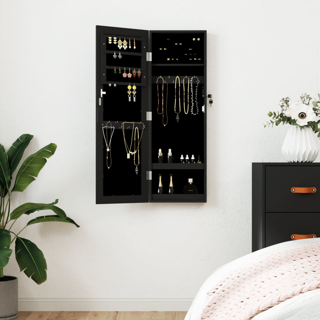 Armoire à Bijoux Murale Avec Miroir – 30x8,5x90 Cm – Bois Brun – Neuf