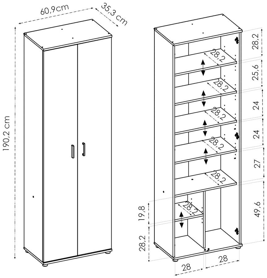 Armadio multiuso con 2 ante e 6 vani in legno rovere naturale 190x61x35 cm - FIT - 4