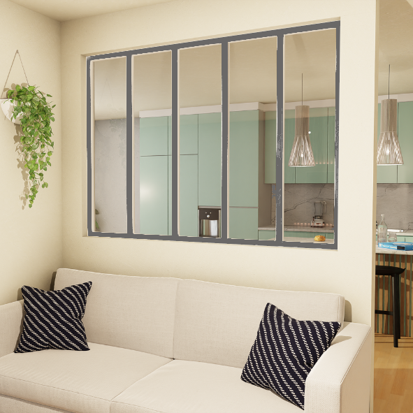 Verrière d'intérieur en alu, 5 vitrages clair 4 mm trempé, L 173 x H ...