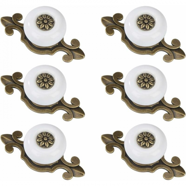Uchwyt meblowy - do szuflad, szafek - ceramiczny - 6 sztuk - 32 mm - biały