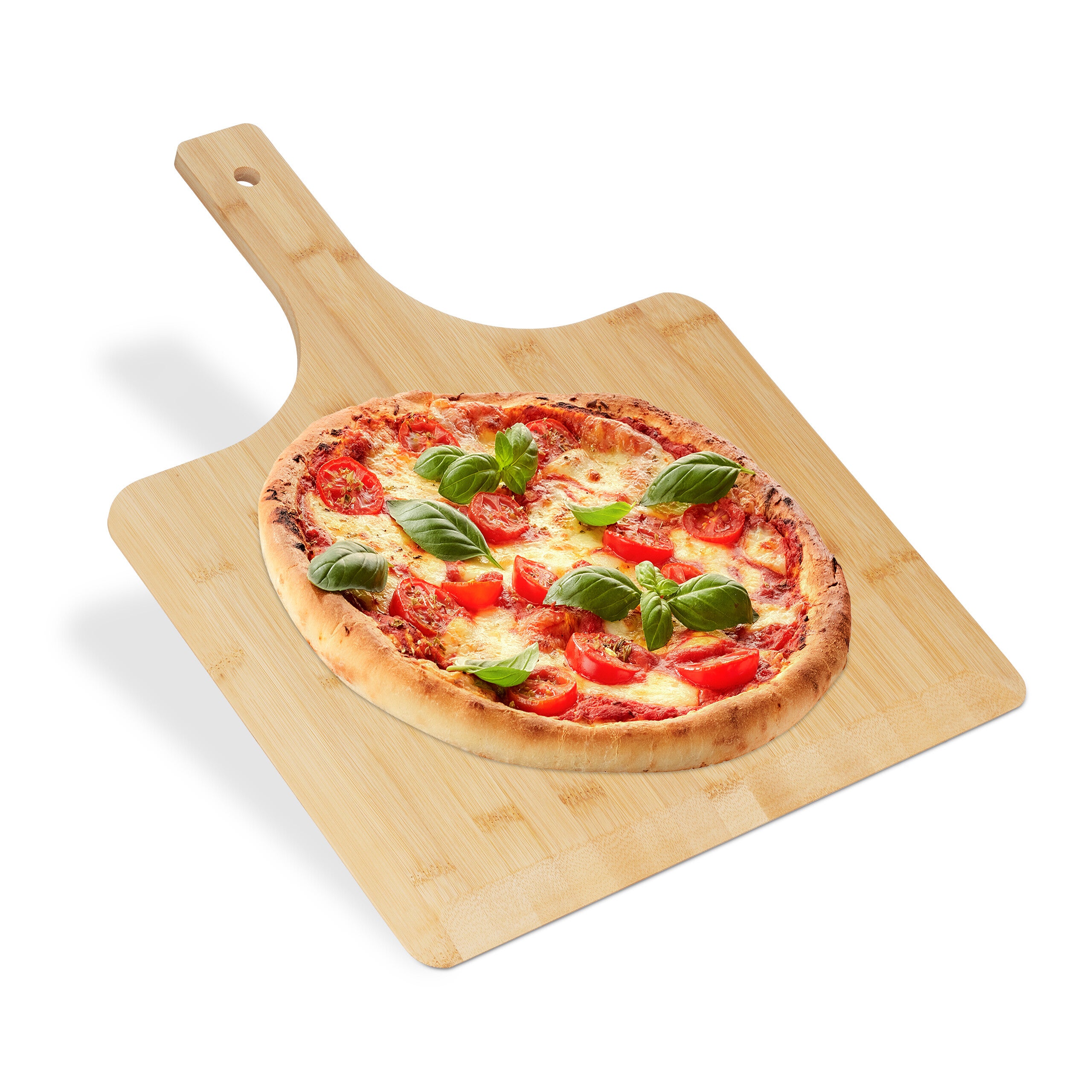 Relaxdays Pala per Pizza, in Acciaio Inox, Manico Pieghevole Legno, Paletta Pane da Forno 24x25,5cm, Argentato Naturale