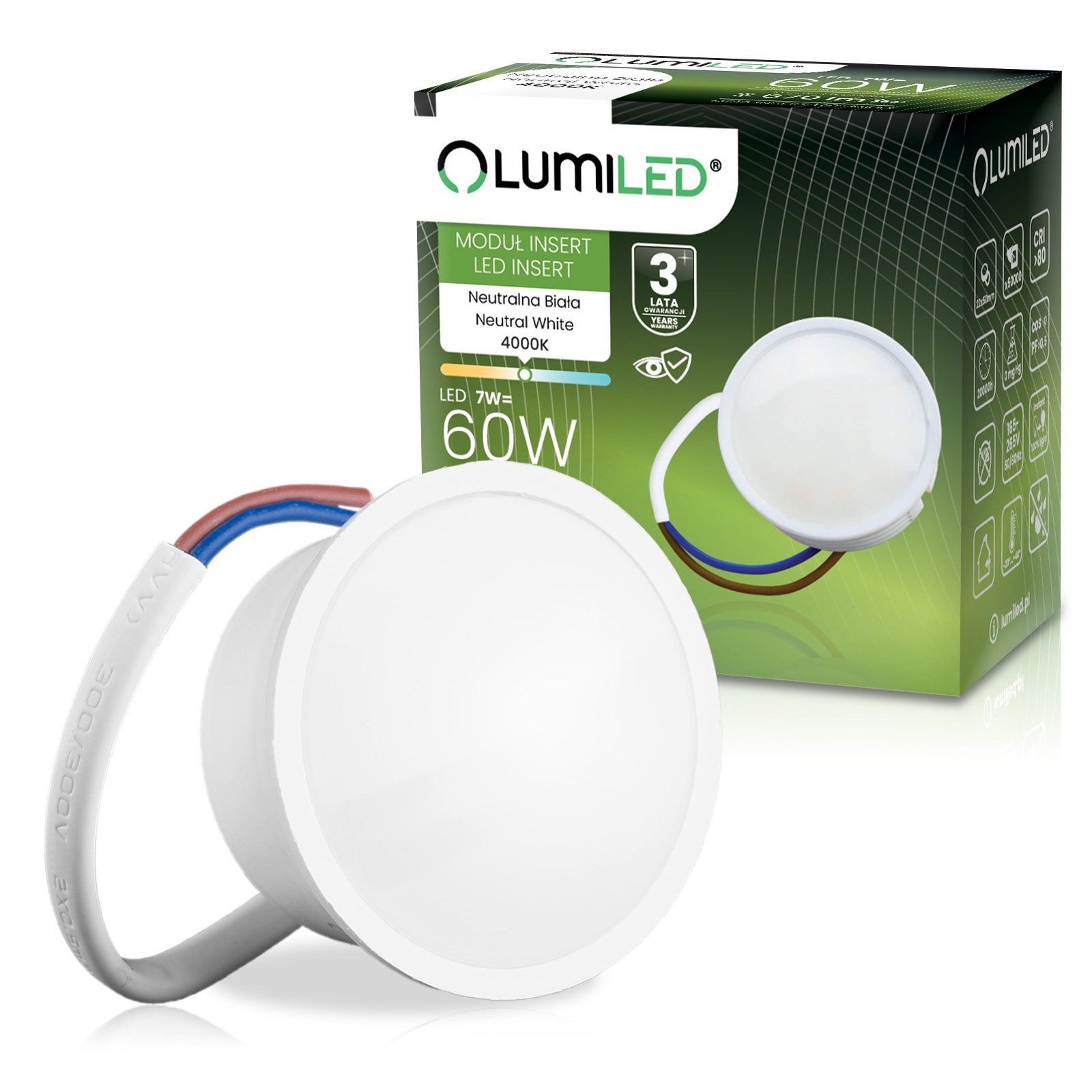 Wkład do Opraw Lumiled LED Żarówka Moduł Insert Reflektor 7W 670lm 4000K Neutralna biel 120st 1 szt.
