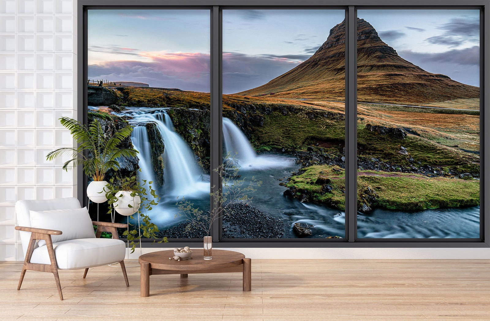 Papier peint panoramique Trompe l'oeil baie vitrée - Cascades - Largeur 325 cm x Hauteur 195 cm - 3