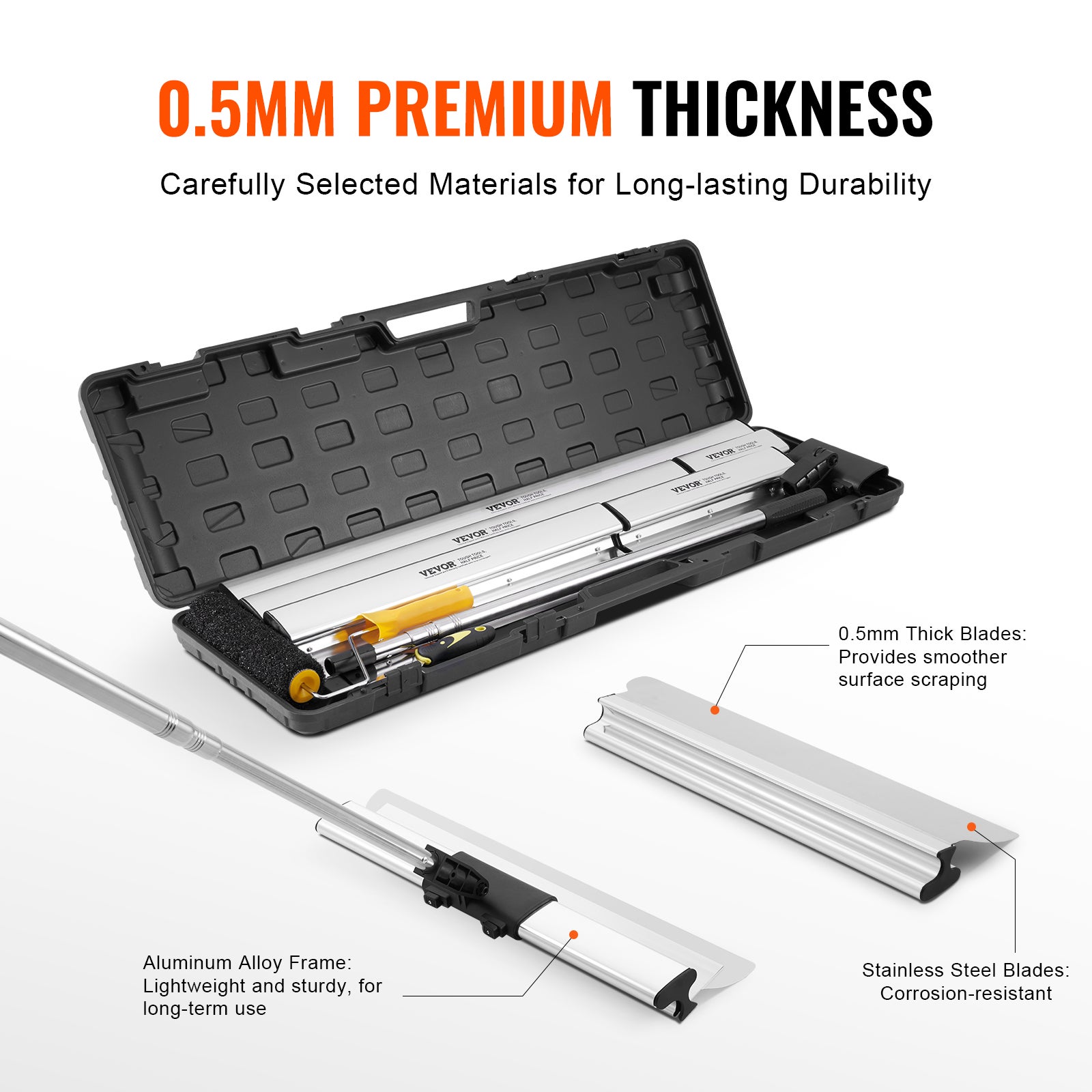 Kit de cuchillas para paredes secas,VEVOR cuchillas 254/406/610/813/1016 mm,mango de extensión 862-2072 mm,para placas de yeso laminado - 3