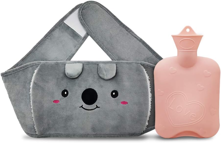 Gumowy Termofor na Ciepłą Wodę z Miękkim Pluszowym Pokrowcem Rozgrzewającym Pas, Różowy