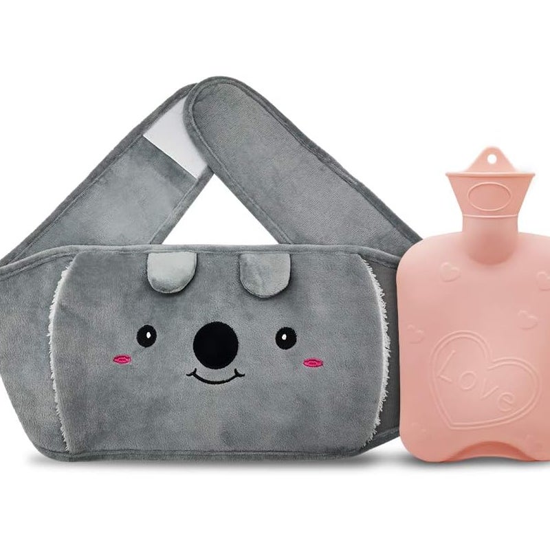 Gumowy Termofor na Ciepłą Wodę z Miękkim Pluszowym Pokrowcem Rozgrzewającym Pas, Różowy