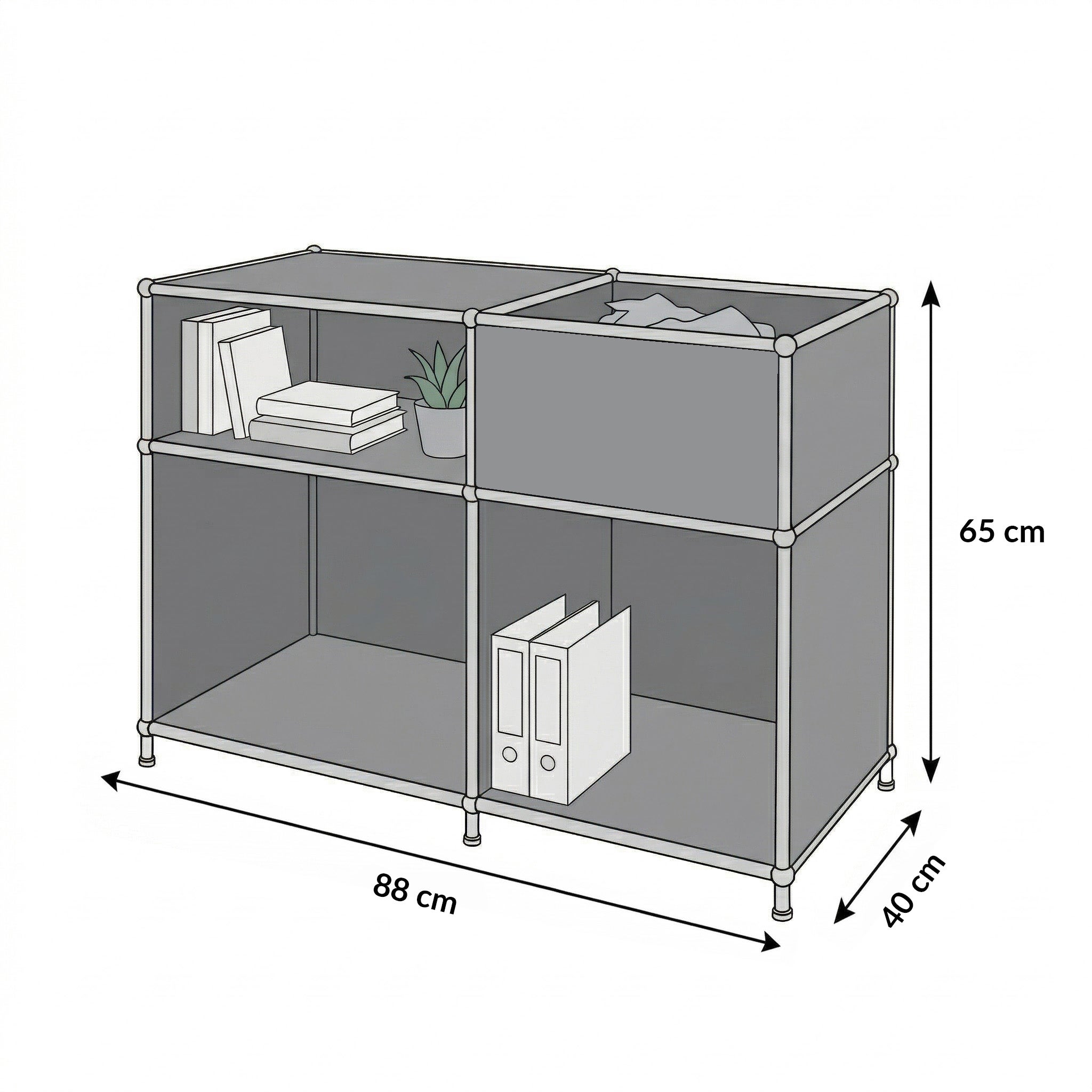 Étagère métal chromé design épuré, Concept Epuré MK-030 : 3 étages + 1 compartiment , Gris, 65 x 40 x 88 cm - 3