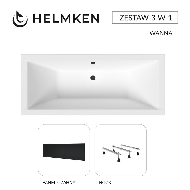 Wanna akrylowa Helmken Alvaro 170 x 75 + Panel czarny + Nóżki / 23096003