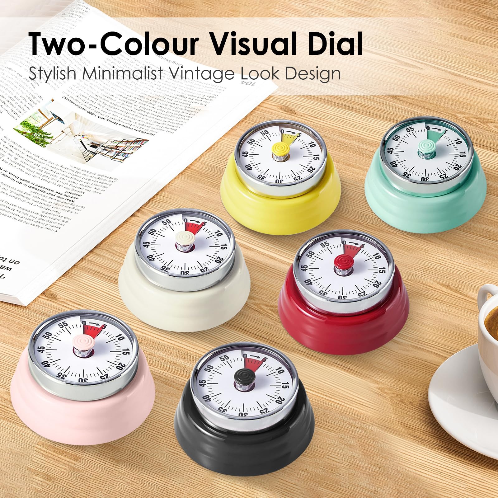 Timer da cucina visivo da 60 minuti - Timer magnetico - Adatto per aule, uffici e cucine - Bianco sporco - 7