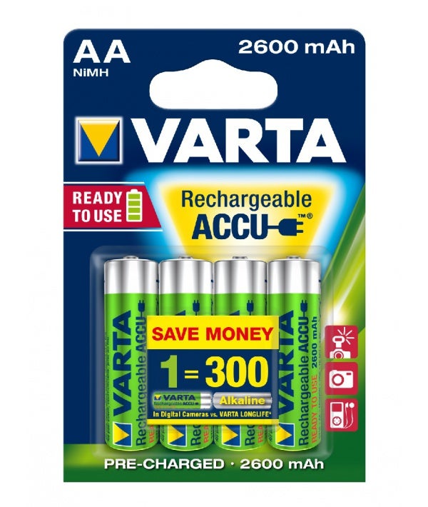 4 Piles LR06 VARTA AA Accu Power Rechargeables 2600mAh - 6
