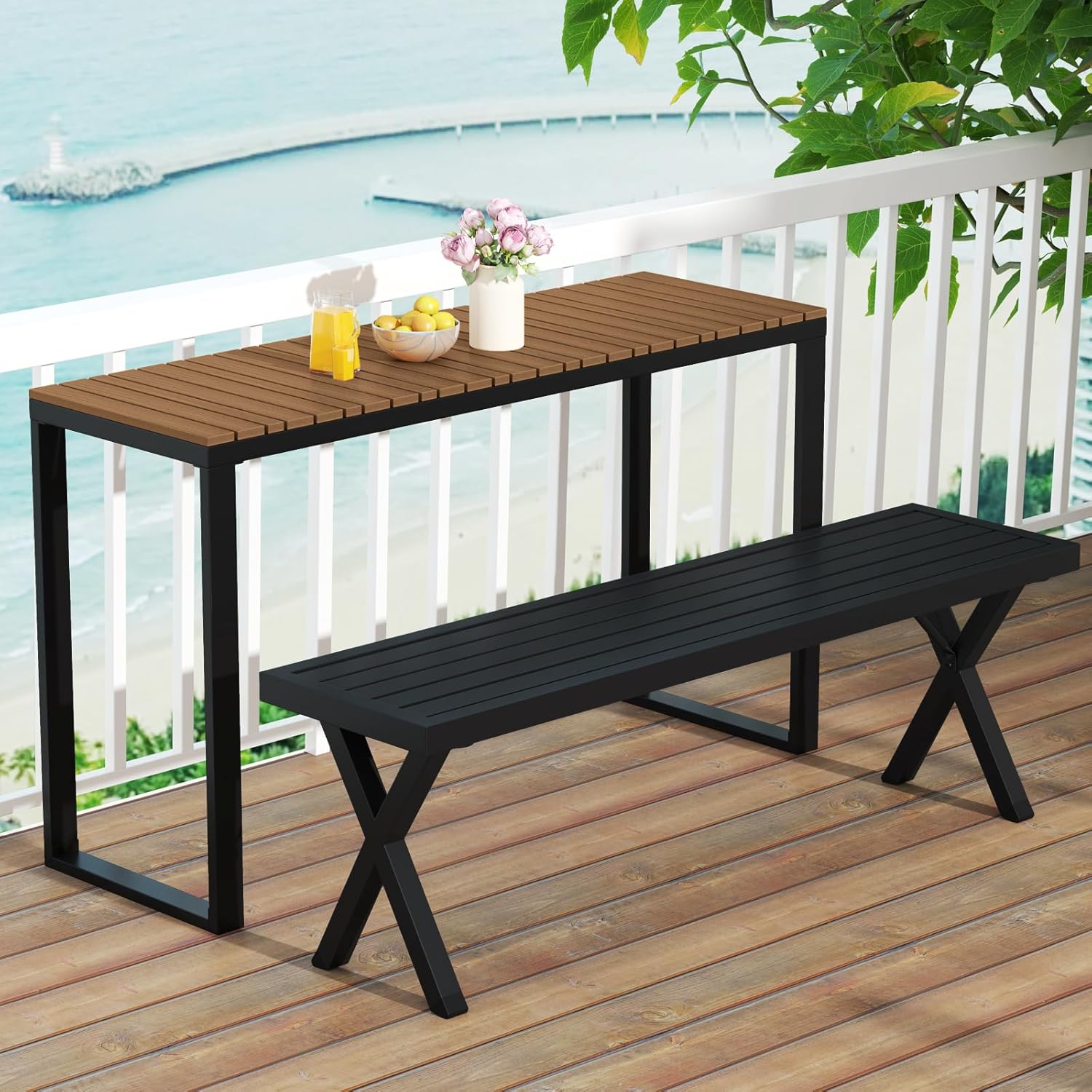 Table Bar Exterieur, Table Haut Extérieur, Console Jardin Exterieur Structure Résistante en Métal, Cour et Terrasse, Charge 60KG, 129x42x75CM - 9