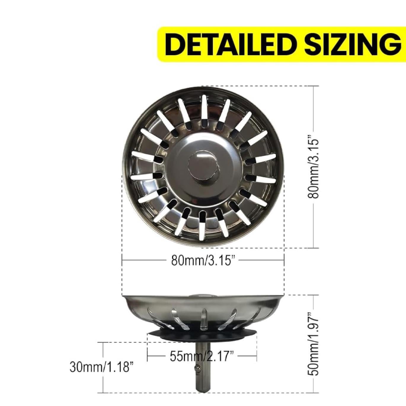 Lot de 2 bouchons d'évier de cuisine 80 mm – Drains d'évier de cuisine en acier inoxydable pour un drainage rapide, 80 mm - 4