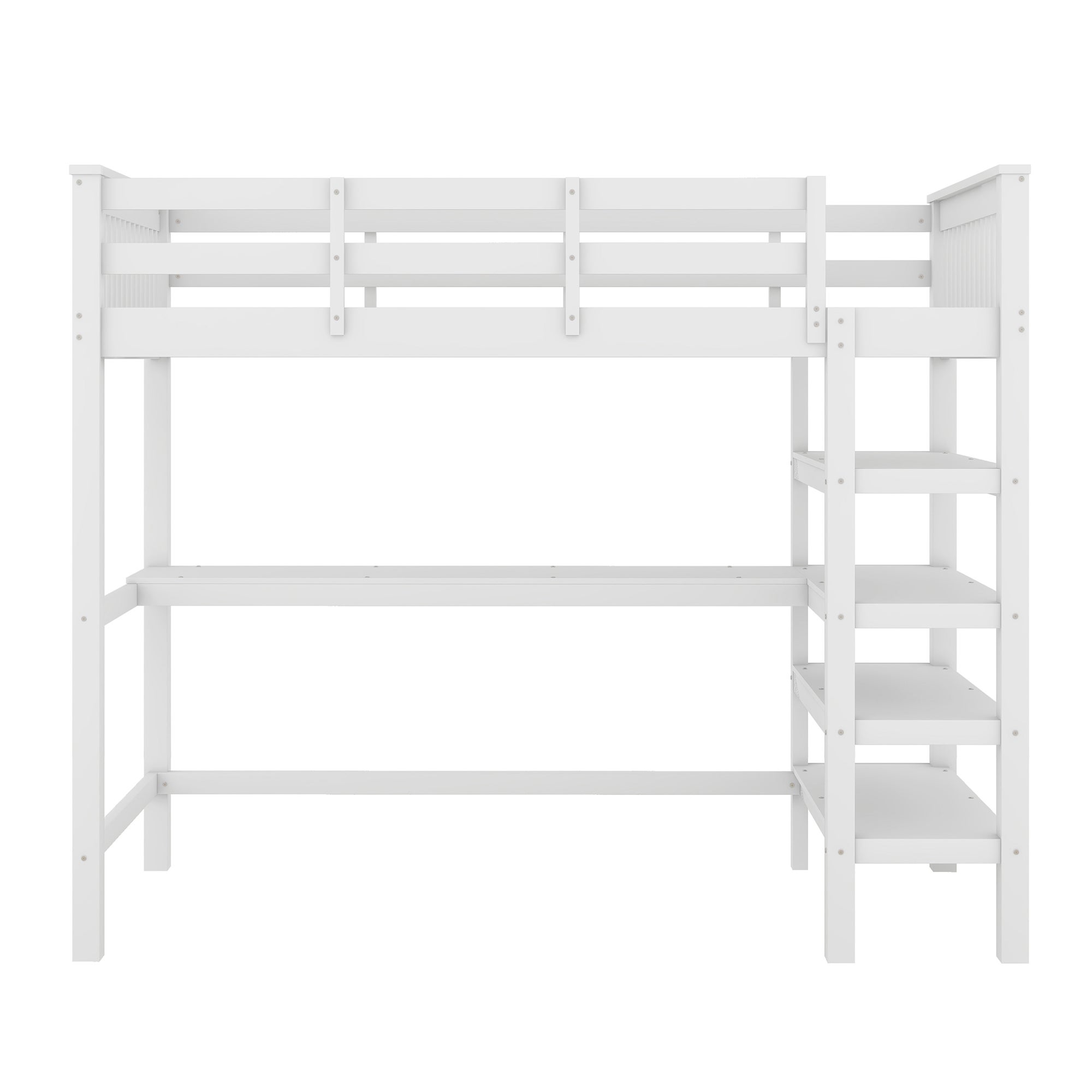 Cama alta 90 x 200 cm com secretária e prateleiras de arrumação - Madeira de pinho + MDF - Branco - 7