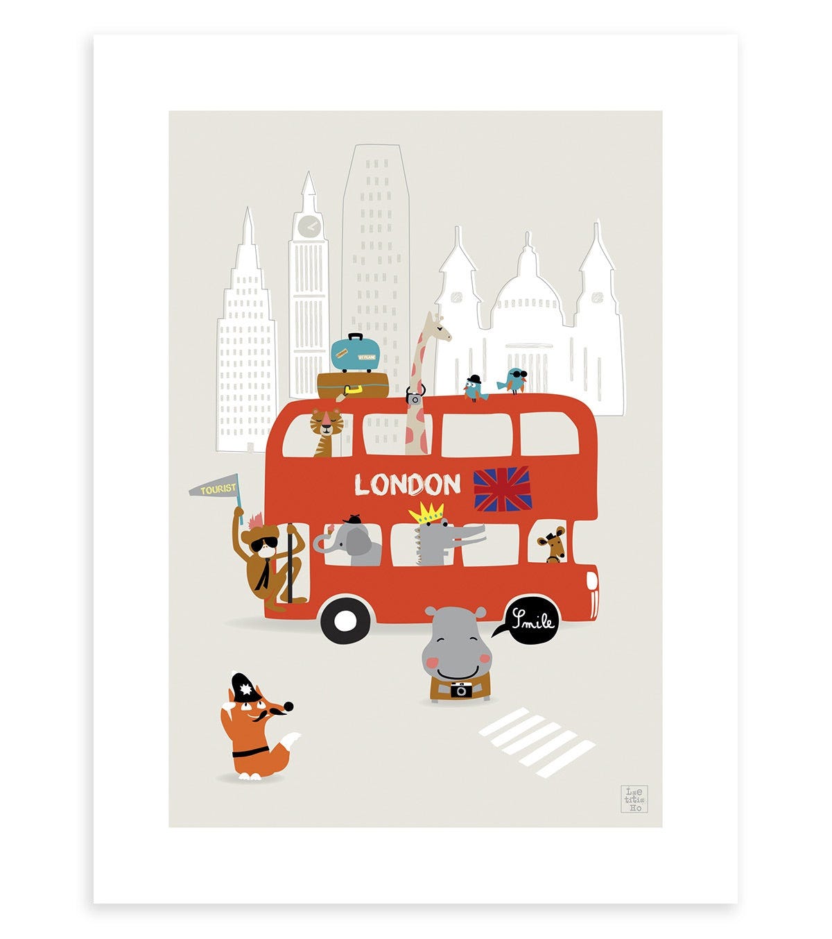 Affiche bus londonien et animaux 30x40 cm, Lilipinso | Leroy Merlin