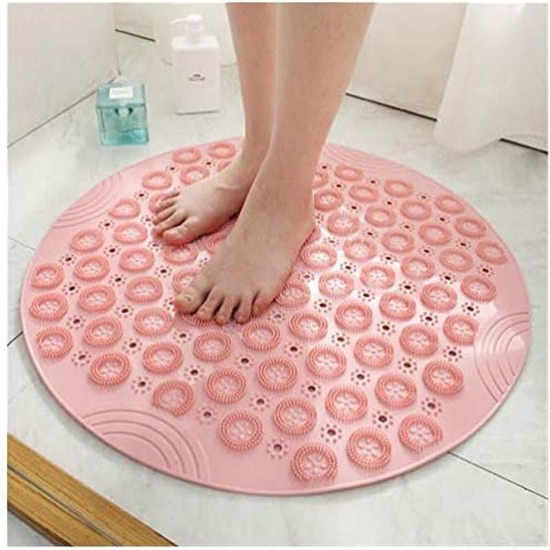 Hydrofobowa mata do masażu z przyssawkami, antypoślizgowa mata do kąpieli z przyssawkami i otworami odpływowymi (65x65 cm, różowa)