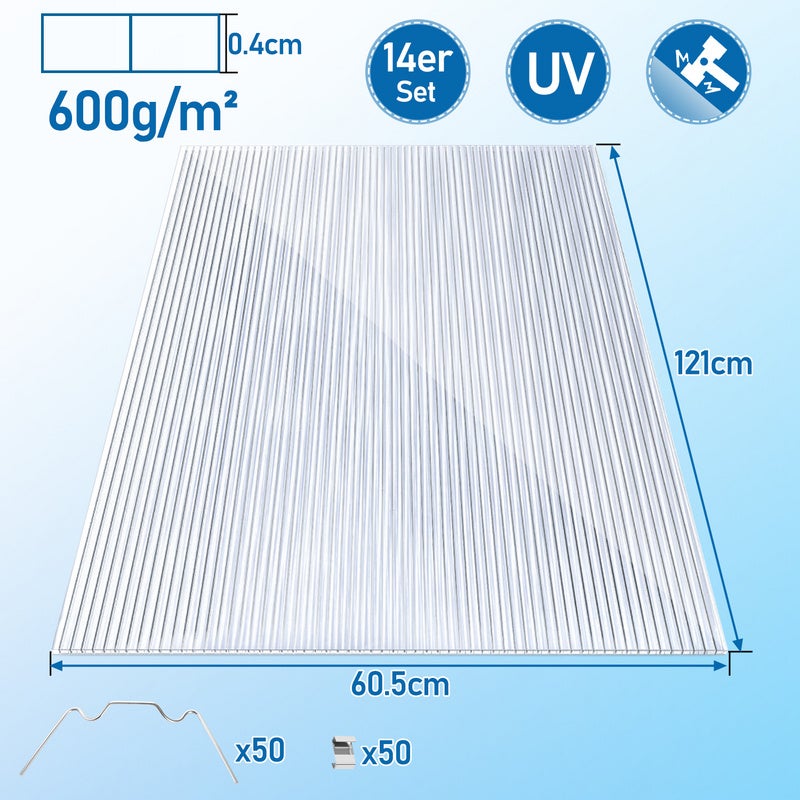 14x polycarbonate alvéolaire 4mm 10,25 m² plaque double paroi,plaque de serre,121 x 60.5cm - 2