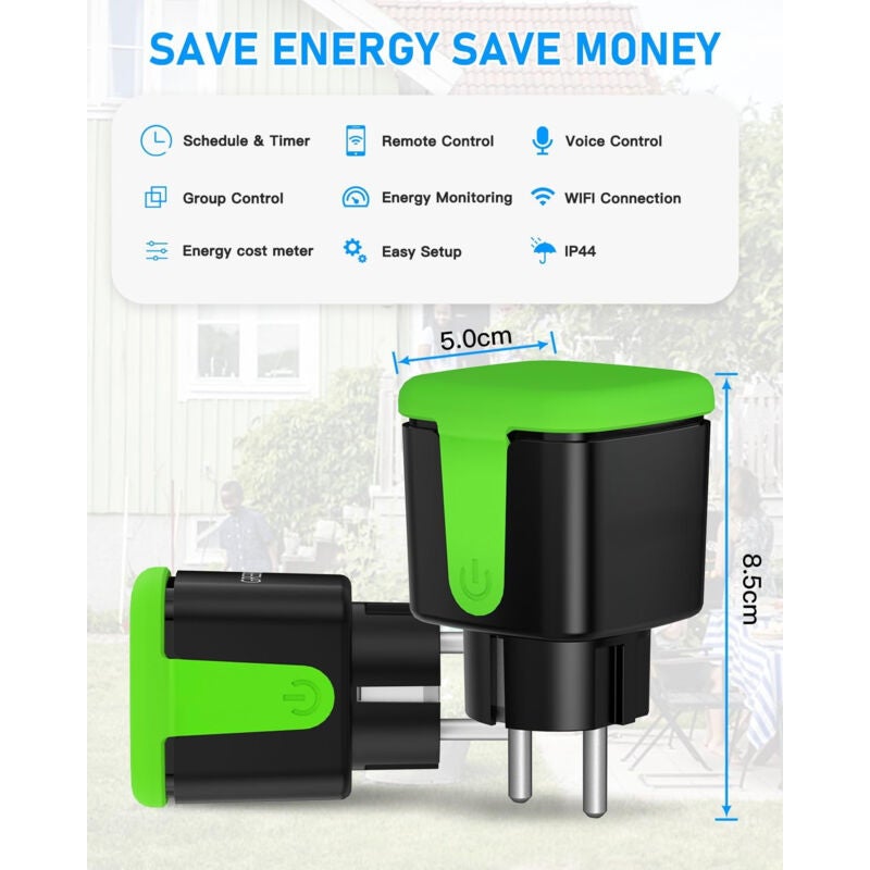 Prise extérieure, prise wifi, prise extérieure mesure de la consommation d'énergie, prise de jardin, prise extérieure, Smart plug, compatible avec Ale - 5