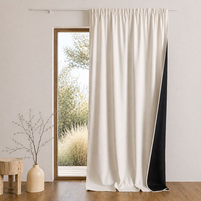 Rideau thermique phonique et semi occultant à galons fronceurs KONFOR - Blanc cassé - 140x260 cm - Polyester