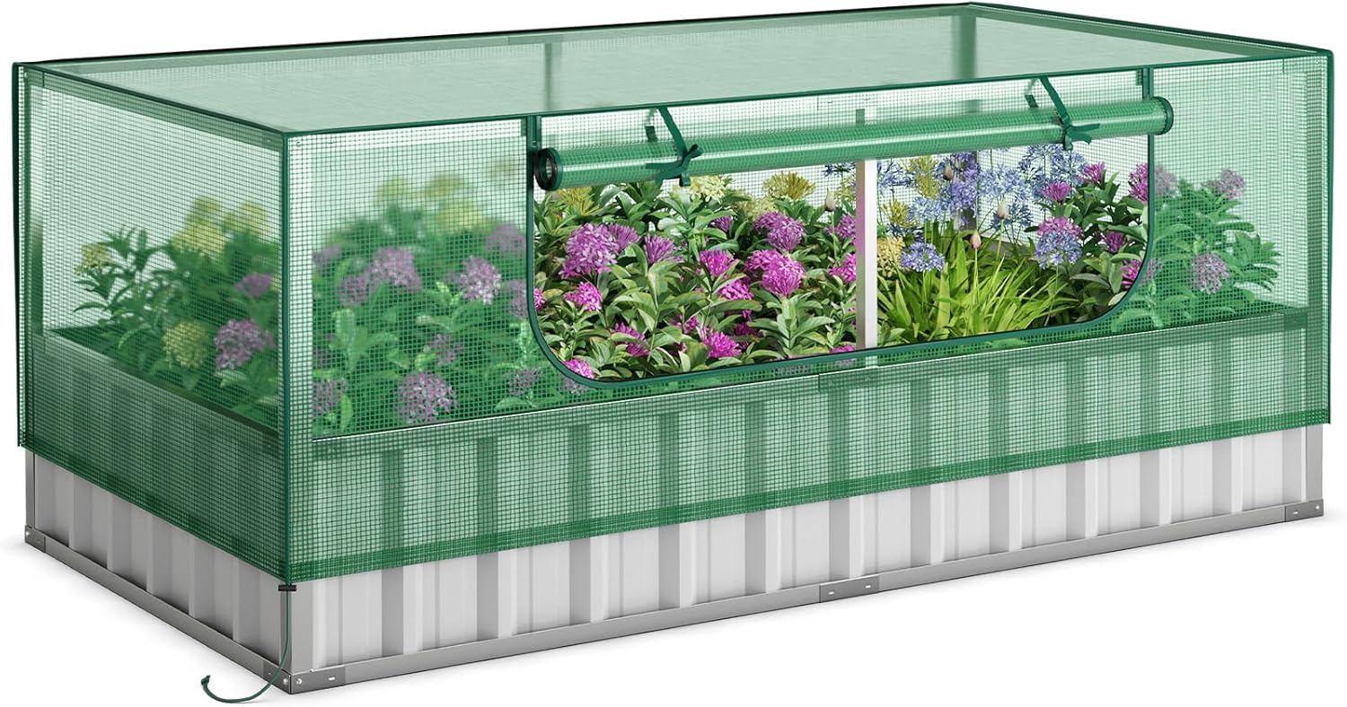 Mini Szklarnia Ogrodowa z Ocynkowanej Stali, Zestaw Metalowych Donic Ogrodowych, Wentylowane Okno, Szklarnia do Kwiatów, Ziół, Warzyw