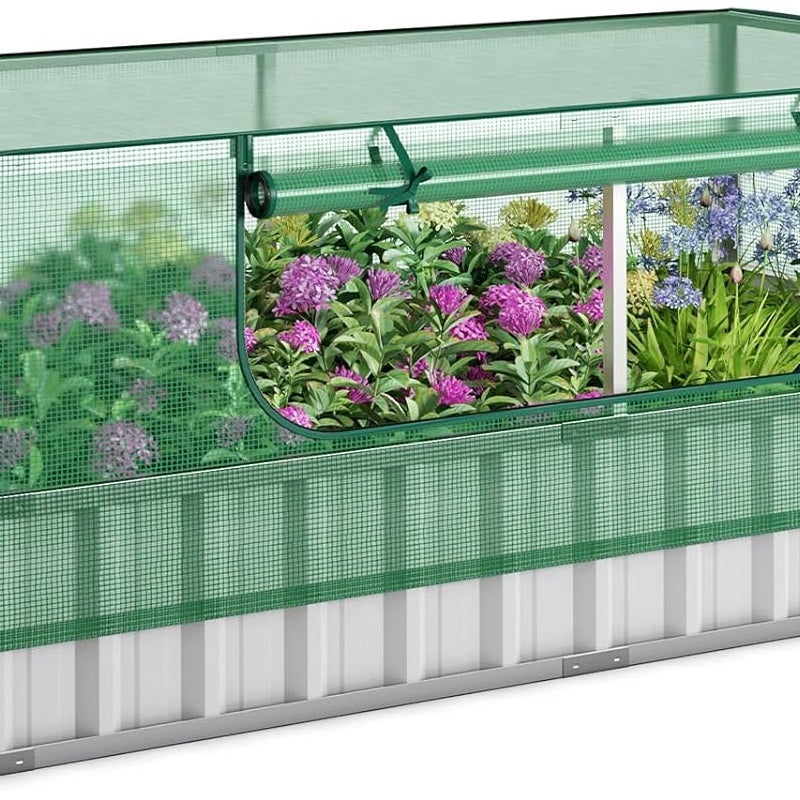Mini Szklarnia Ogrodowa z Ocynkowanej Stali, Zestaw Metalowych Donic Ogrodowych, Wentylowane Okno, Szklarnia do Kwiatów, Ziół, Warzyw