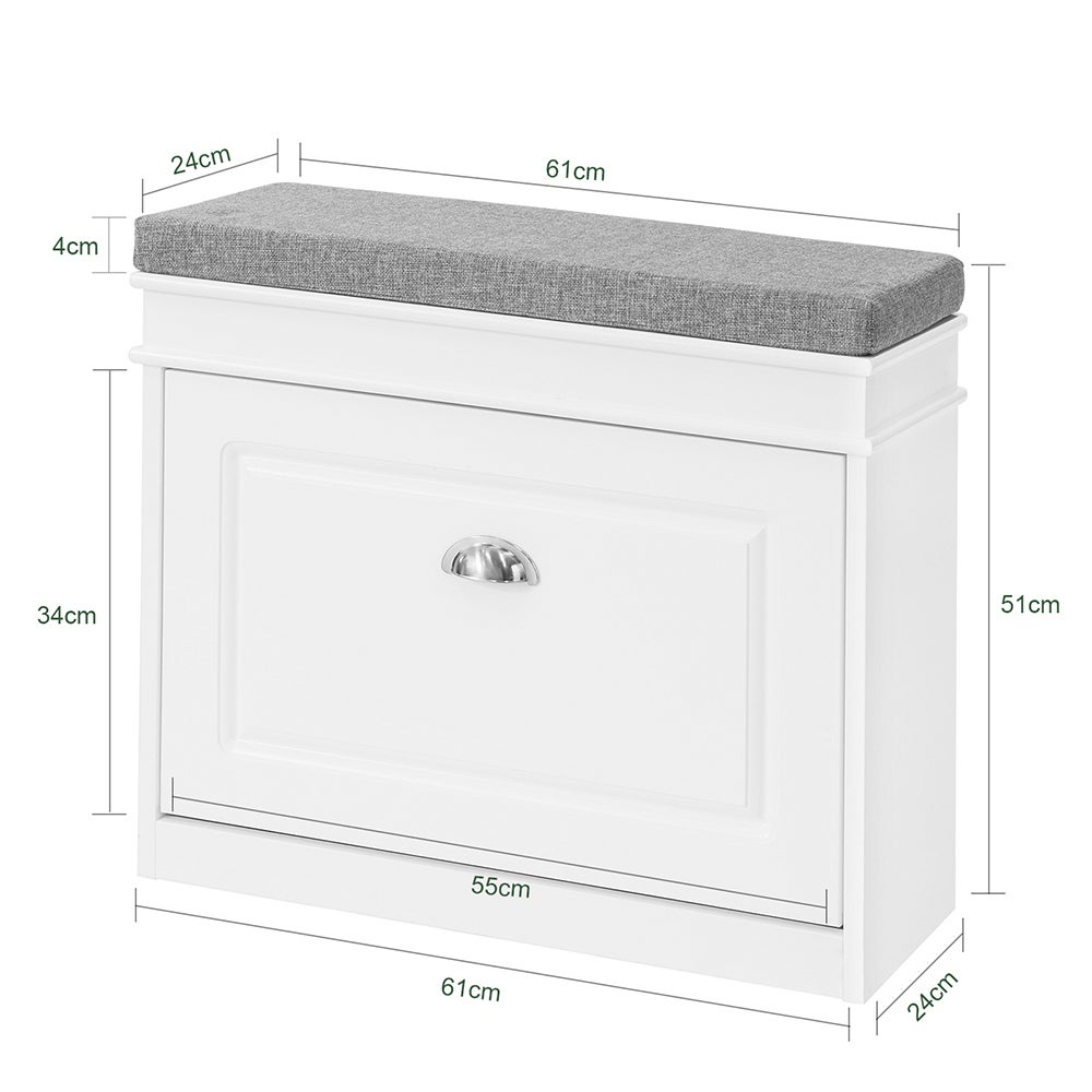 SoBuy Banc à Chaussures Meuble à Chaussures avec Coussin Rembourré, 1 attatant, 4 Paires, Blanc, FSR82-K-W - 3
