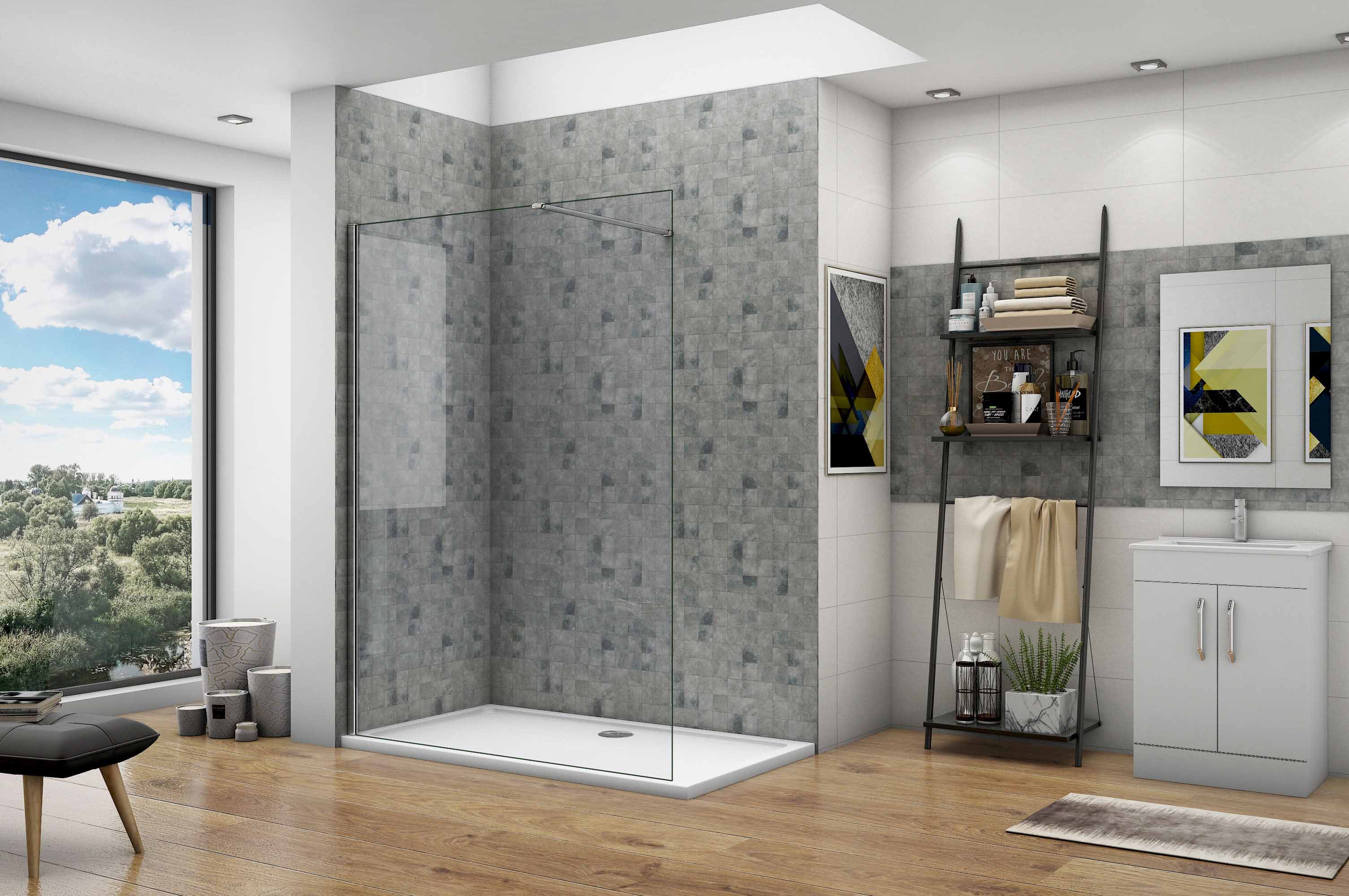 Paroi de douche fixe à l'italienne verre trempé clair Ep.8mm - 110cm H