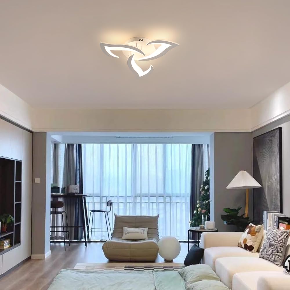 Plafonnier à intensité variable, lustre LED semi-encastré, plafonnier à télécommande/contrôle par application, lustre design en forme de pétales - 2