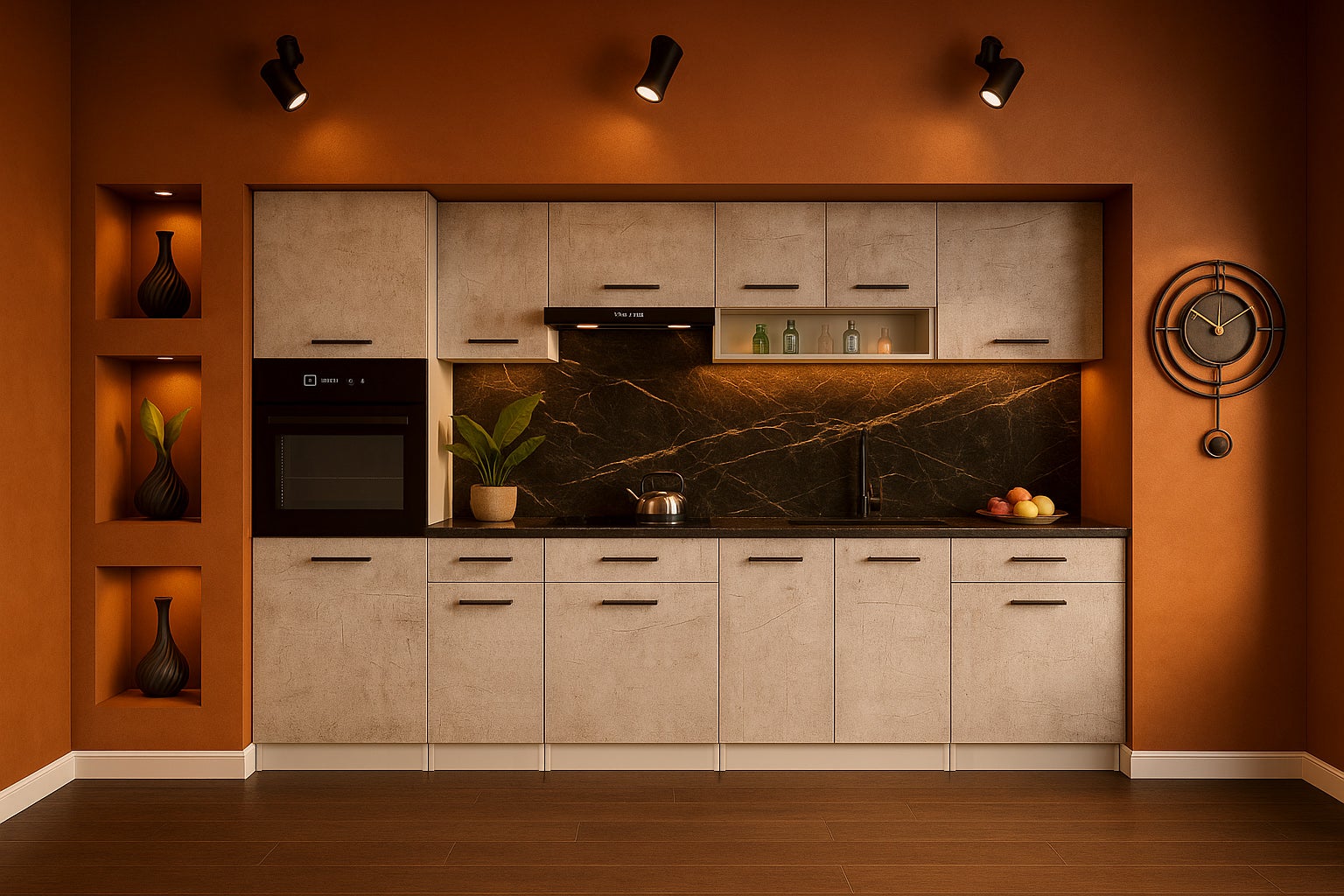 Cuisine complète VIKI Béton gris 300 cm avec colonne four 9 éléments 18 mm - 5