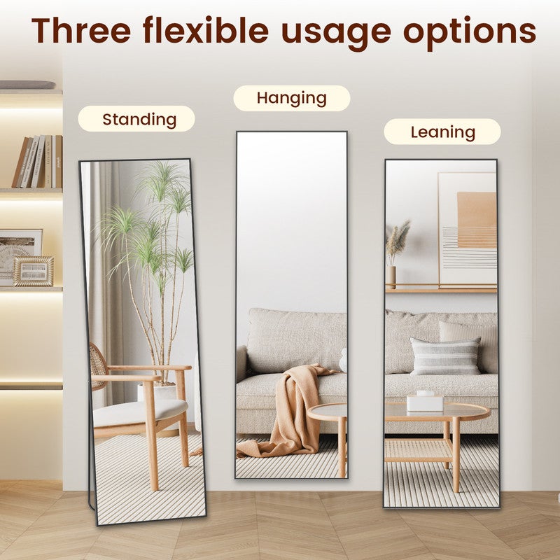 Specchio a figura intera, 162 x 52 cm, specchio autoportante con supporto, specchio quadrato a figura intera, nero, autoportante o inclinabile. - 7