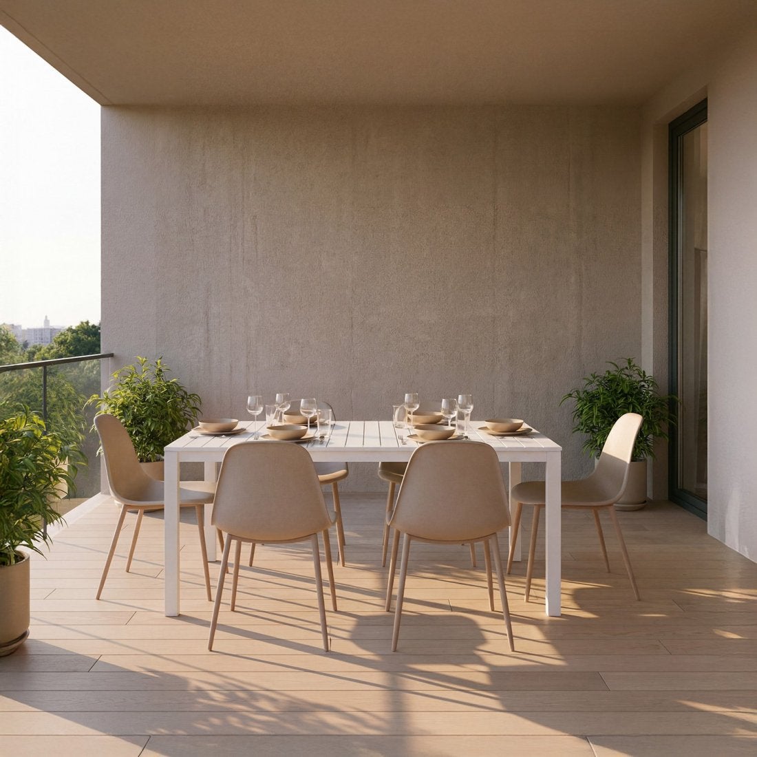 Set 6 sedie in polipropilene beige con gambe naturali Nina - 2