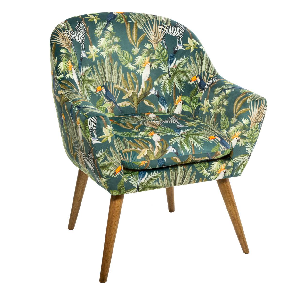 Fauteuil Naova en velours bleu canard - Atmosphera createur d'interieur à partir de 199,90