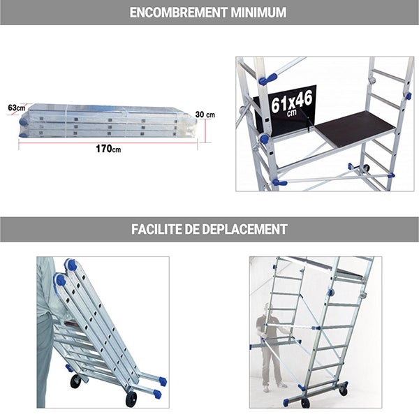 Echafaudage domestique pliable : Hauteur de travail maximale de 3.78m + Sac à dos de chantier - FACPN-SAC - 4