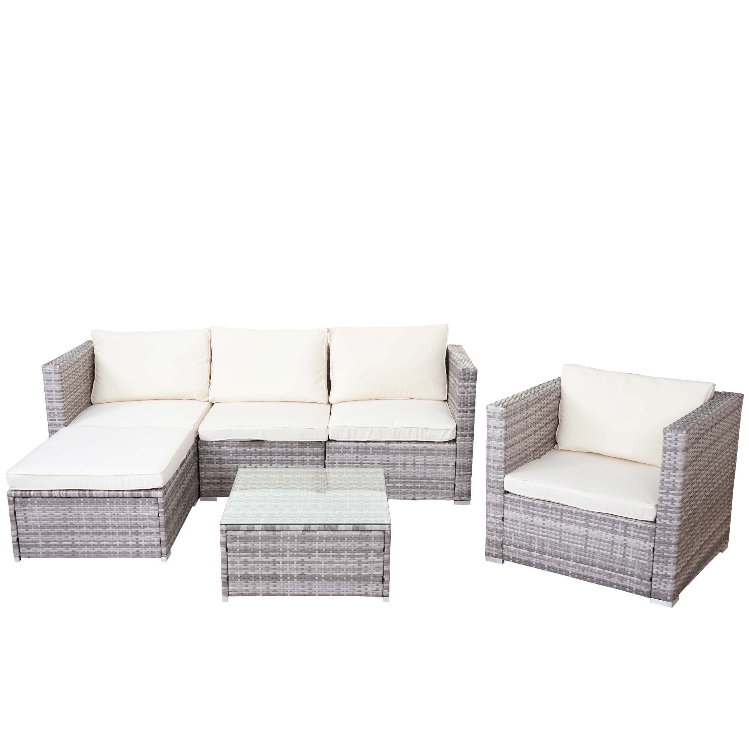 Set Salotto Da Giardino In Polyrattan Nero - 4 Posti Con Cuscini Avorio E Tavolino - Foto 10