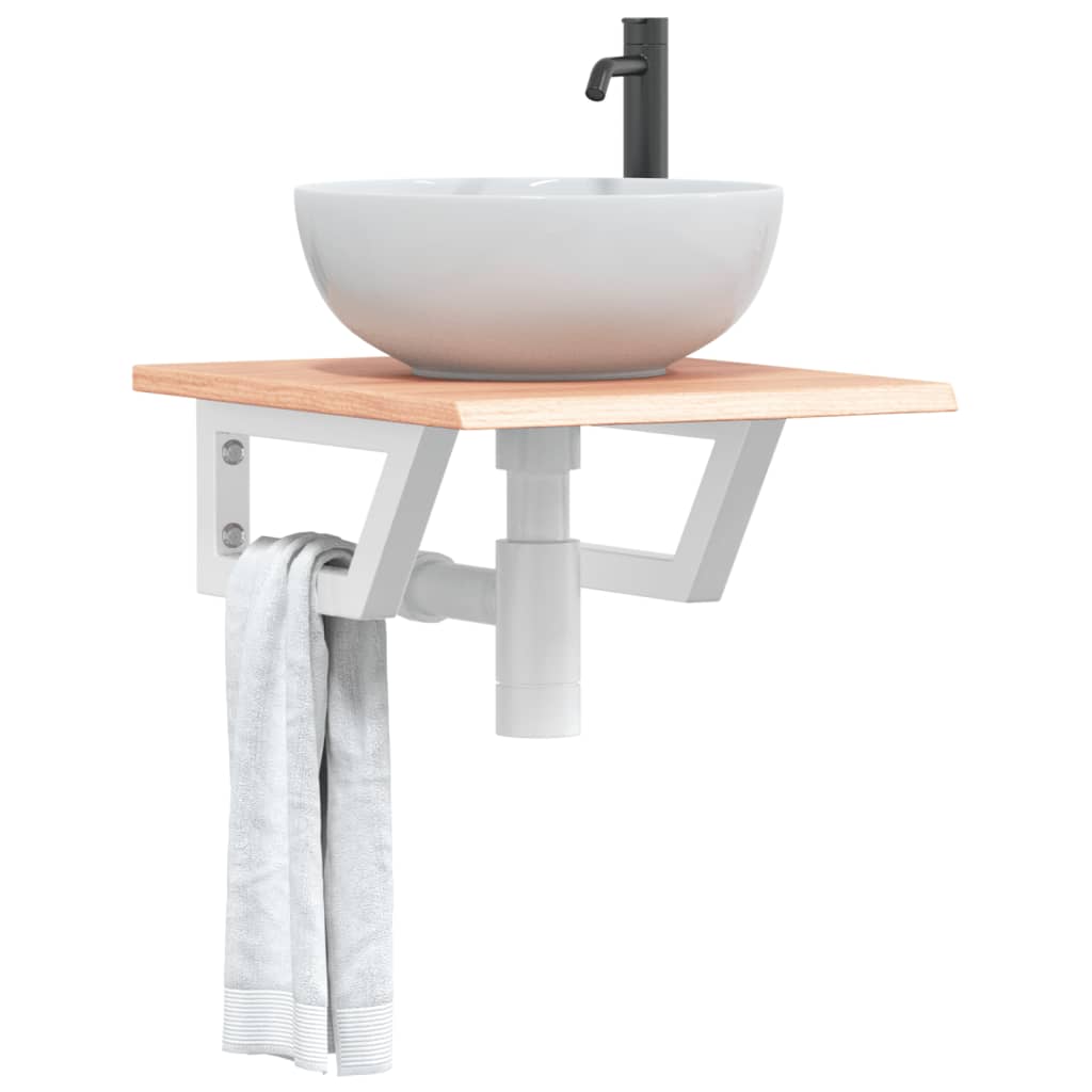 Estante para lavabo de pared de acero y madera maciza de roble