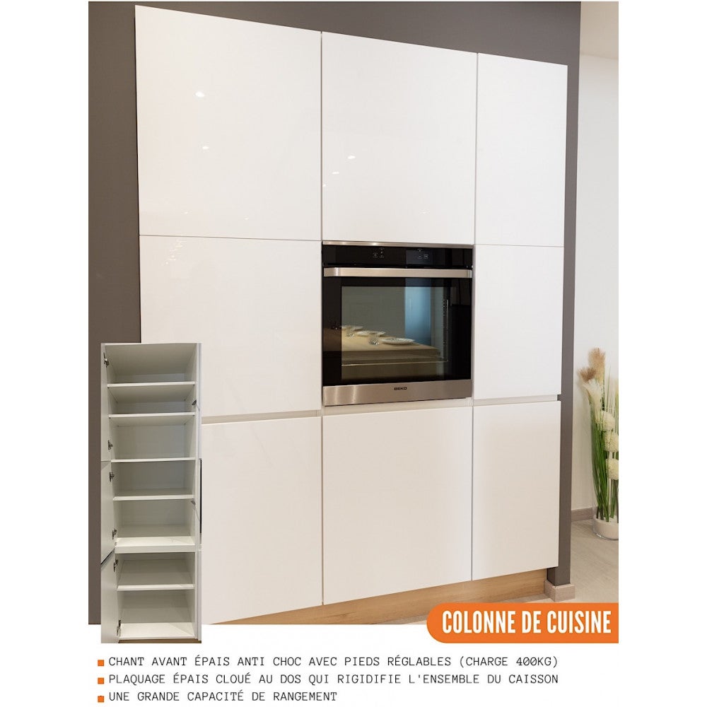 Cuisineandcie - Colonne de cuisine pour réfrigérateur encastrable Bellissi Blanc Brillant 3 portes L 60 cm - 5
