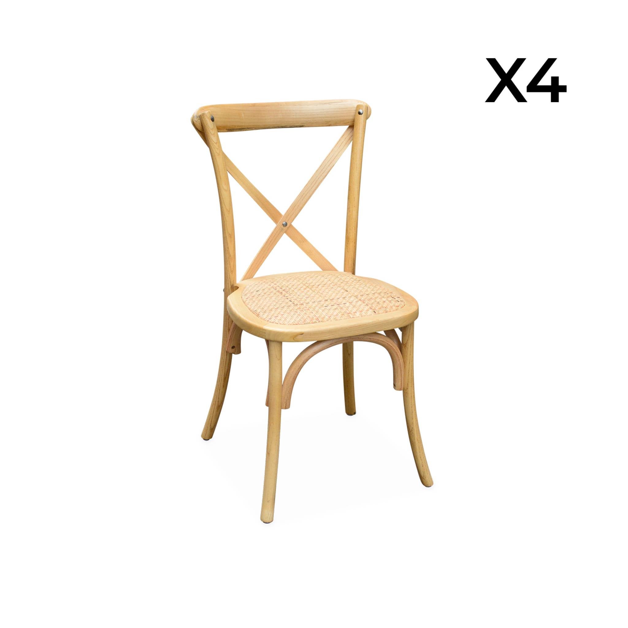 Lot de 4 chaises de bistrot en bois de cédrèle naturel. vintage. assise en rotin. empilables BELLEVILLE - 7