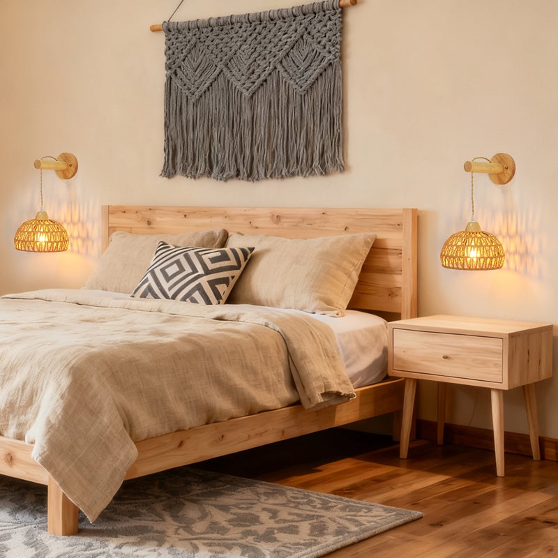 COMELY Applique Murale Rotin et Bois Design Naturel Douille E27 Luminaire Décoratif Intérieur - 5