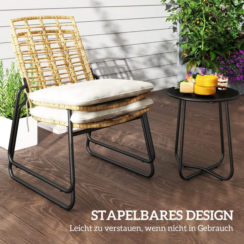 Set jardin 3 pièces rotin 2 chaises empilables + table avec coussins beige et marron – ComfortXL - COMFORTXL - 7