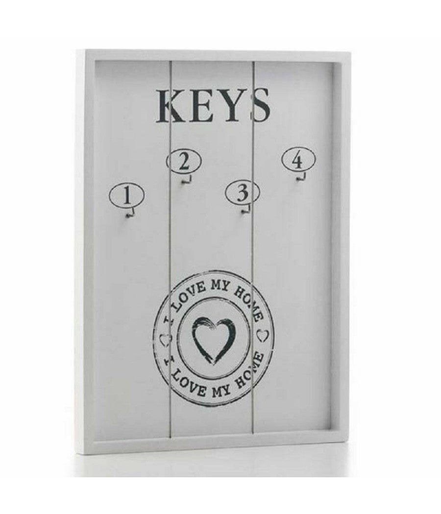 Trade Shop - Portachiavi Pannello Appendi Chiavi In Legno 4 Ganci 24 X 32 Cm I Love My Home - - 4