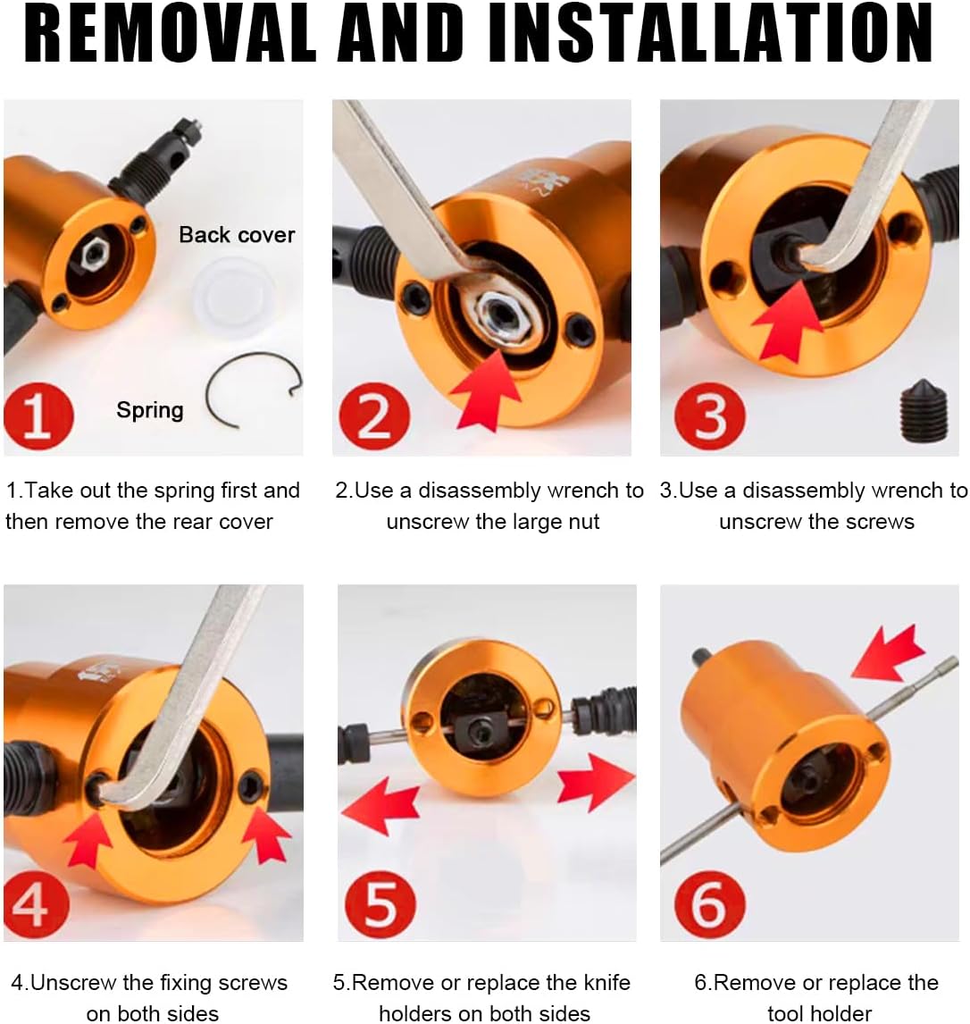 Roditrice elettrica per trapani da 7 pezzi - Kit taglierina per lamiere regolabile a 360° - Utensili da taglio per profili complessi - 4