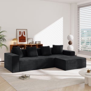 Bladez Divano Letto Angolare L Con Chaise Longue E Contenitore – Cotone E Lino Grigio, 3 Posti Con Tasche Laterali