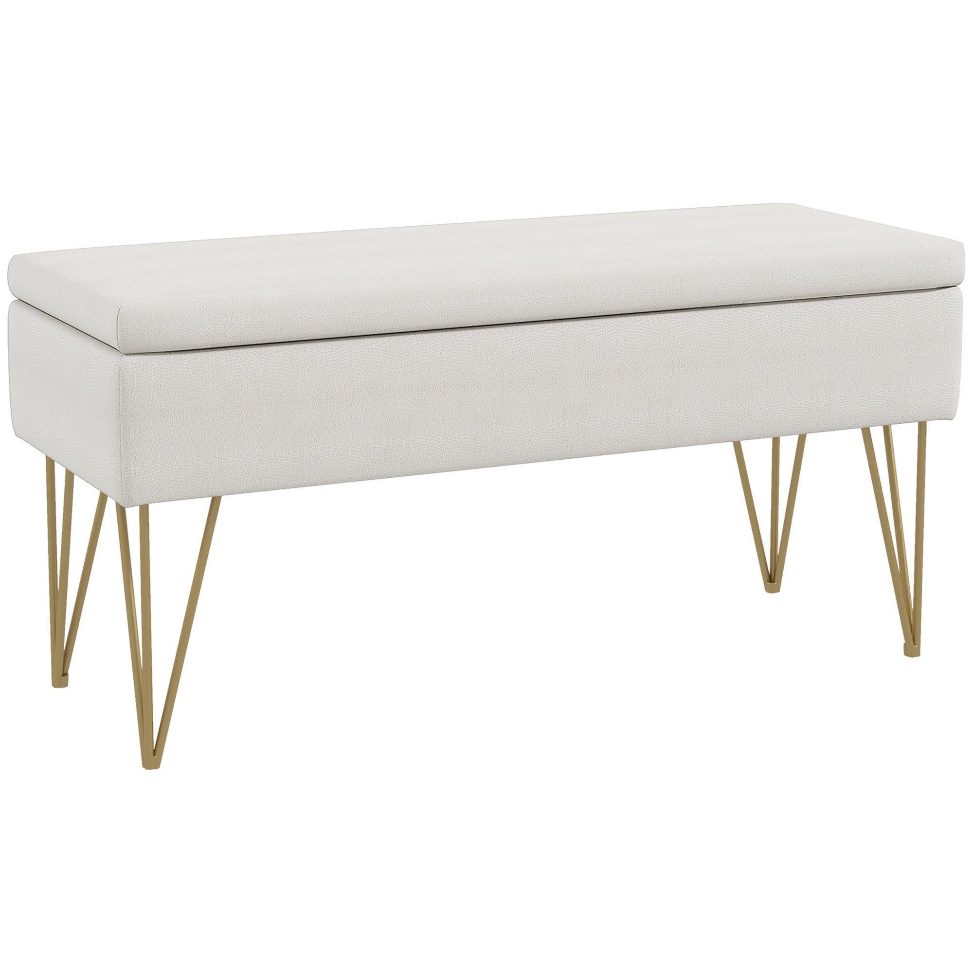 Banquette de rangement 2 en 1 en tissu, Pieds en acier plaqués or ...
