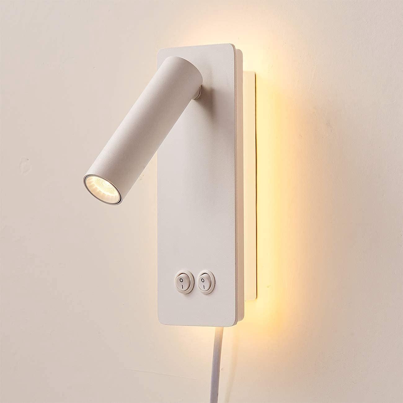 Kinkiet LED, lampka do czytania przy łóżku z włącznikiem, port ładowania USB, oświetlenie ambientowe do sypialni, biały